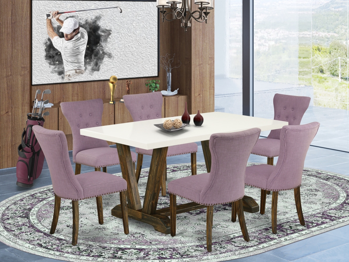 7 Piece V-Style Modern Dining Set - Distressed Jacobean