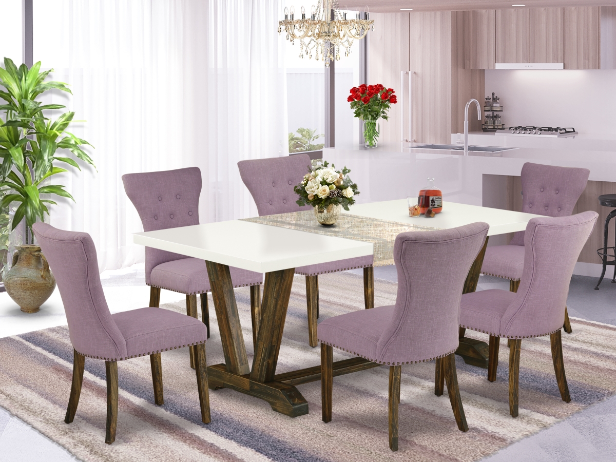 7 Piece V-Style Dining Table Set - Distressed Jacobean