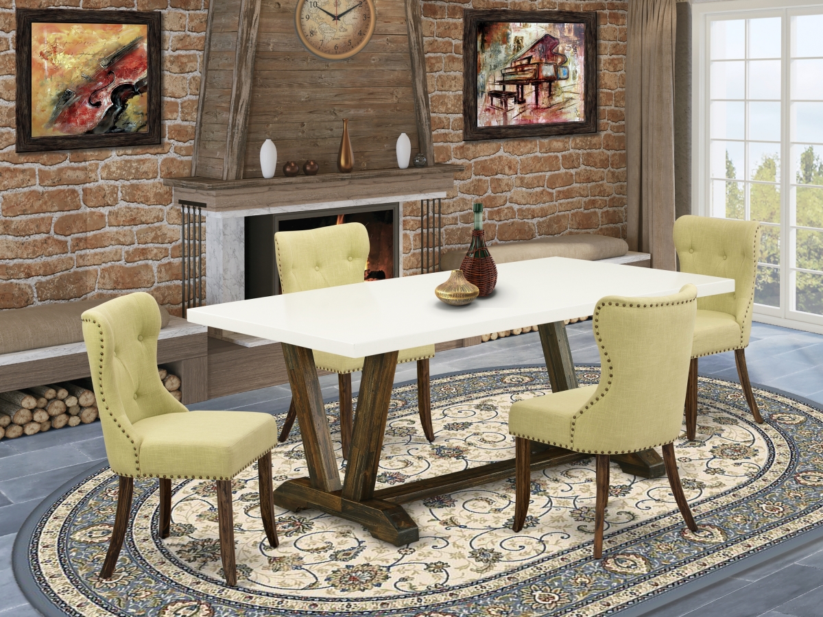 5 Piece V-Style Dinette Room Set - Distressed Jacobean