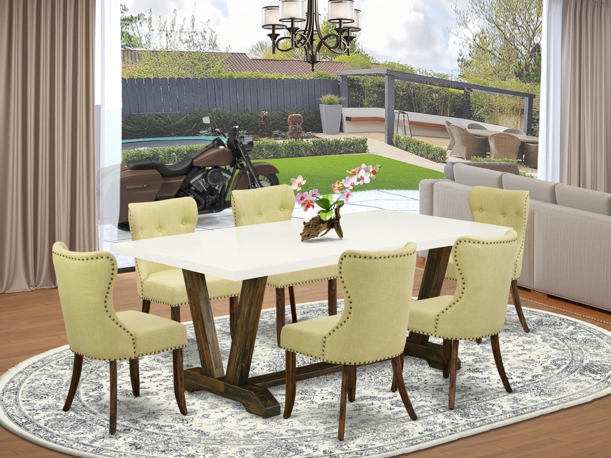 7 Piece V-Style Dining Room Set - Distressed Jacobean