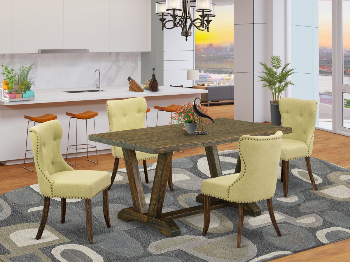 5 Piece V-Style Dining Table Set - Distressed Jacobean