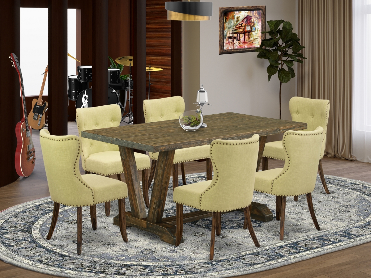 7 Piece V-Style Kitchen Dining Room Set - Distressed Jacobean