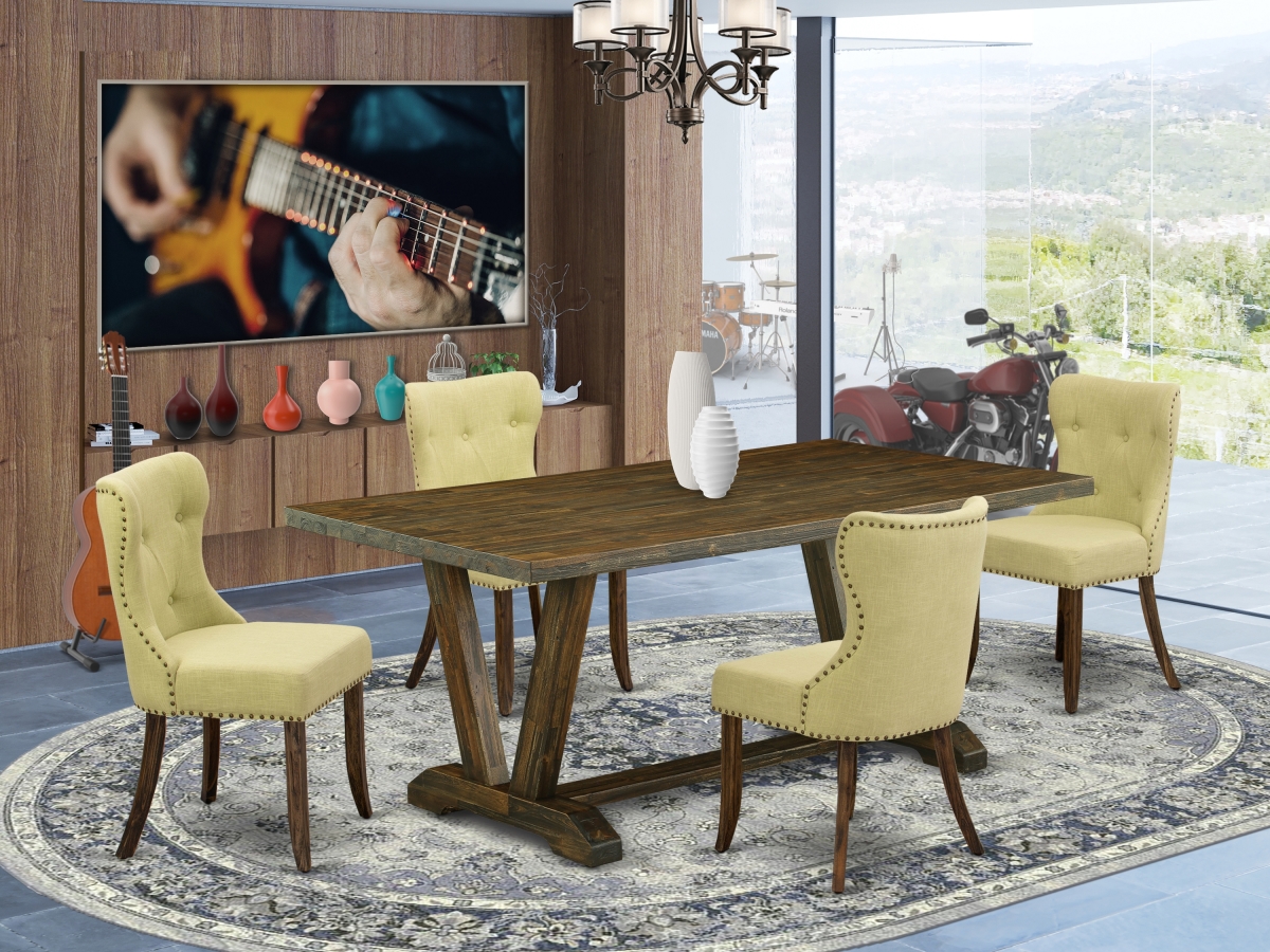 5 Piece V-Style Dinette Room Set - Distressed Jacobean