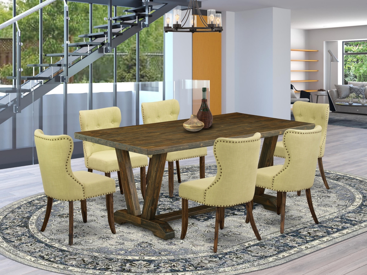 7 Piece V-Style Kitchen Dining Room Set - Distressed Jacobean
