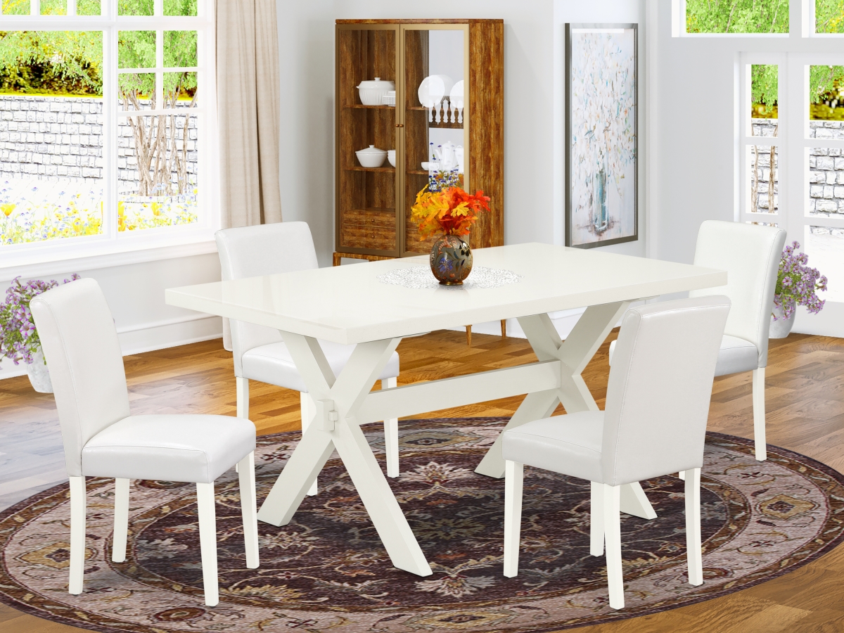 5 Piece X-Style Fashionable Kitchen Table Set - White & Linen White