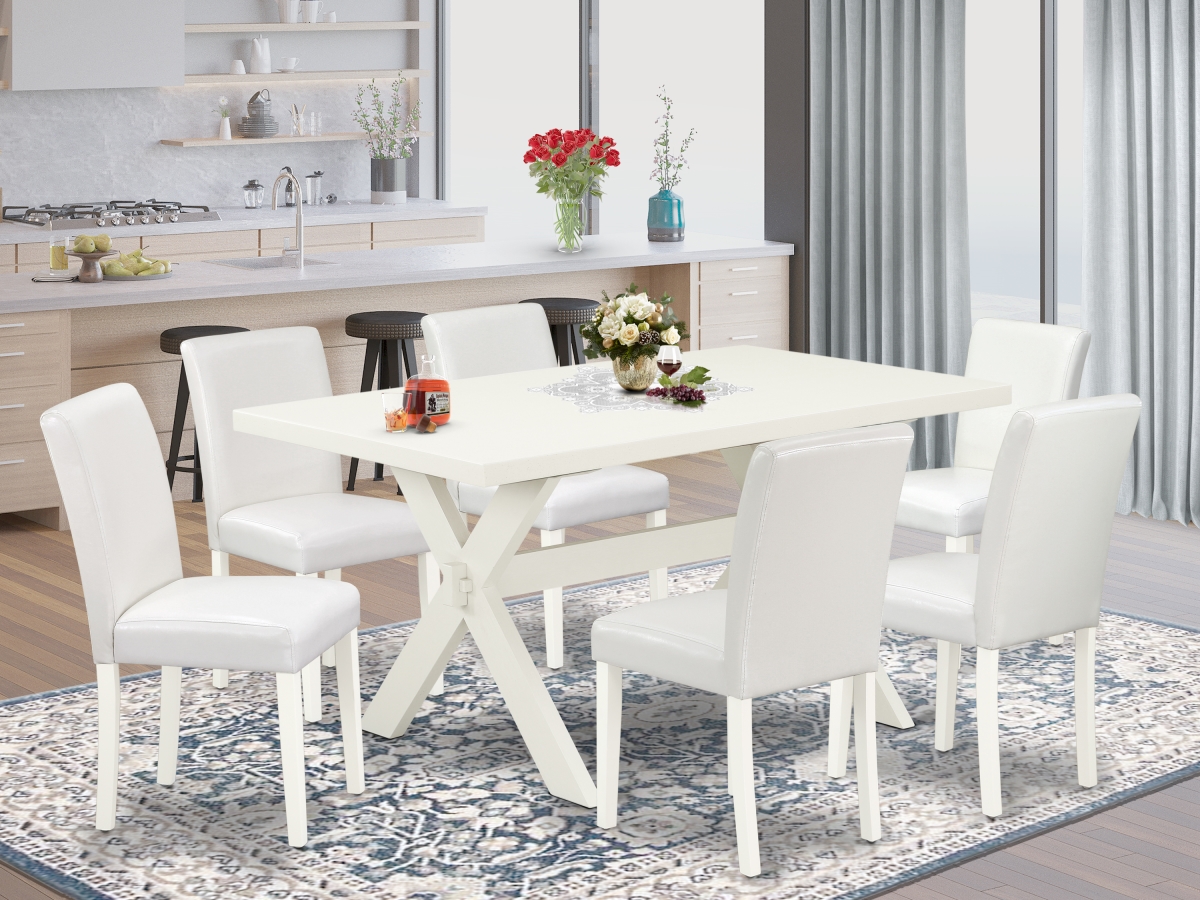 7 Piece X-Style Beautiful Modern Dining Table Set - White & Linen White