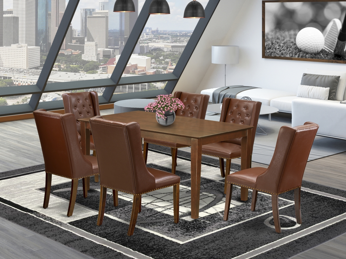 CAFO7-MAH-46 7 Piece Capri Modern Dining Set - Mahogany & Brown