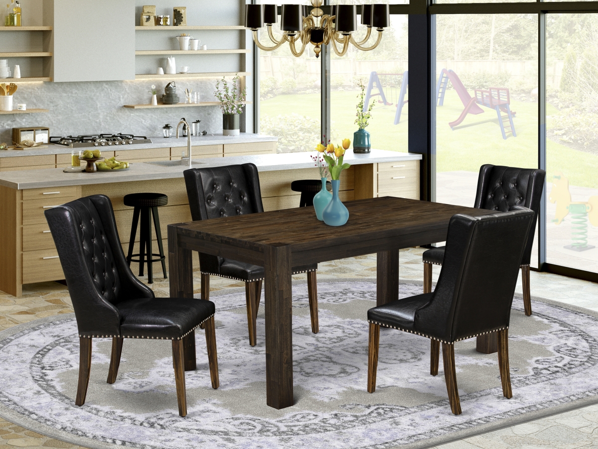 5 Piece Celina Kitchen Dining Room Set - Distressed Jacobean & Black