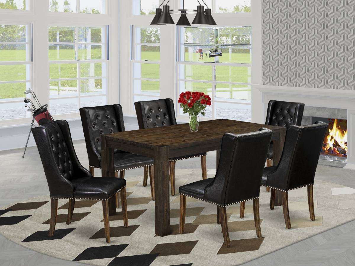 7 Piece Celina Kitchen Room Table Set - Distressed Jacobean & Black