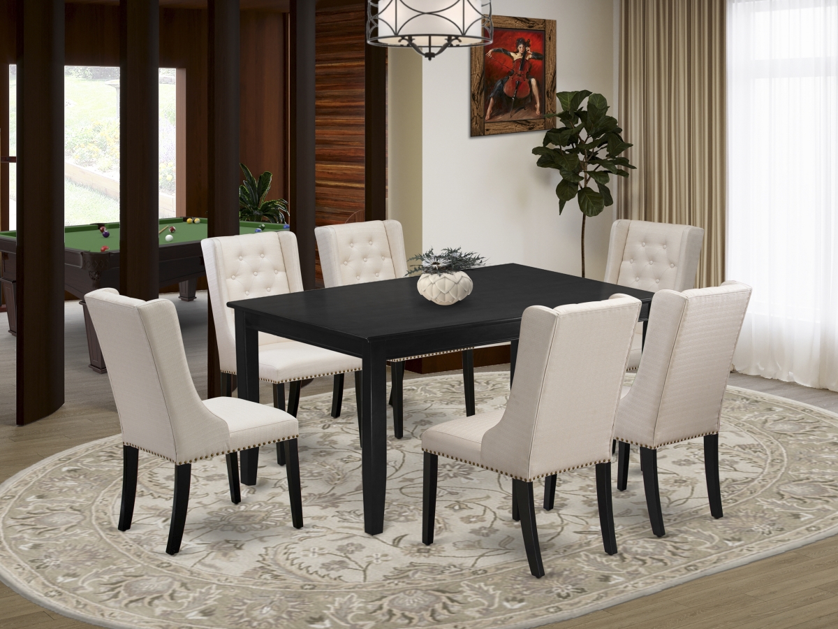 DUFO7-BLK-01 7 Piece Dudley Dining Table Set - Black & Cream