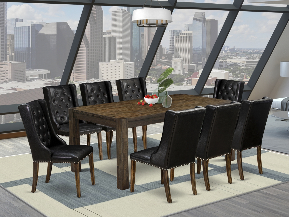 9 Piece Lismore Modern Dining Table Set - Distressed Jacobean & Black