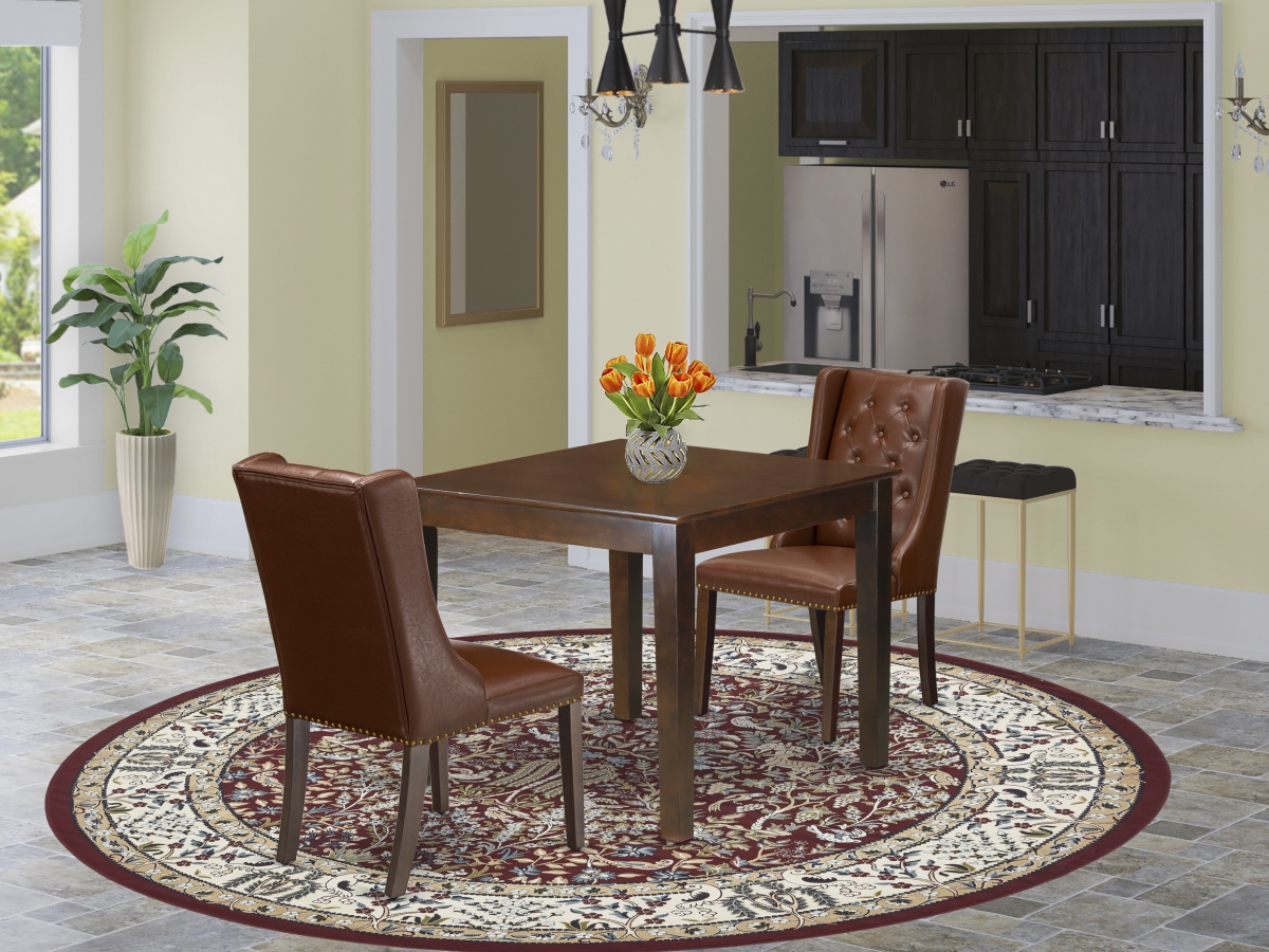 3 Piece Oxford Dining Room Table Set - Mahogany & Brown
