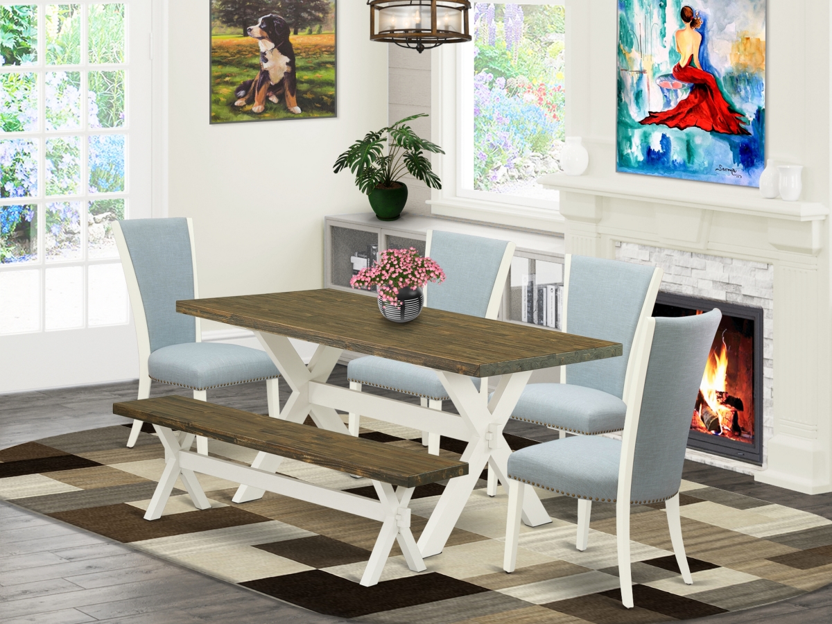 6 Piece X-Style Dining Room Table Set - Linen White