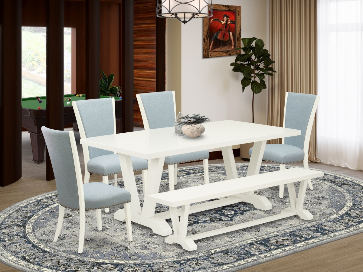 6 Piece V-Style Mid Century Dining Set - Linen White