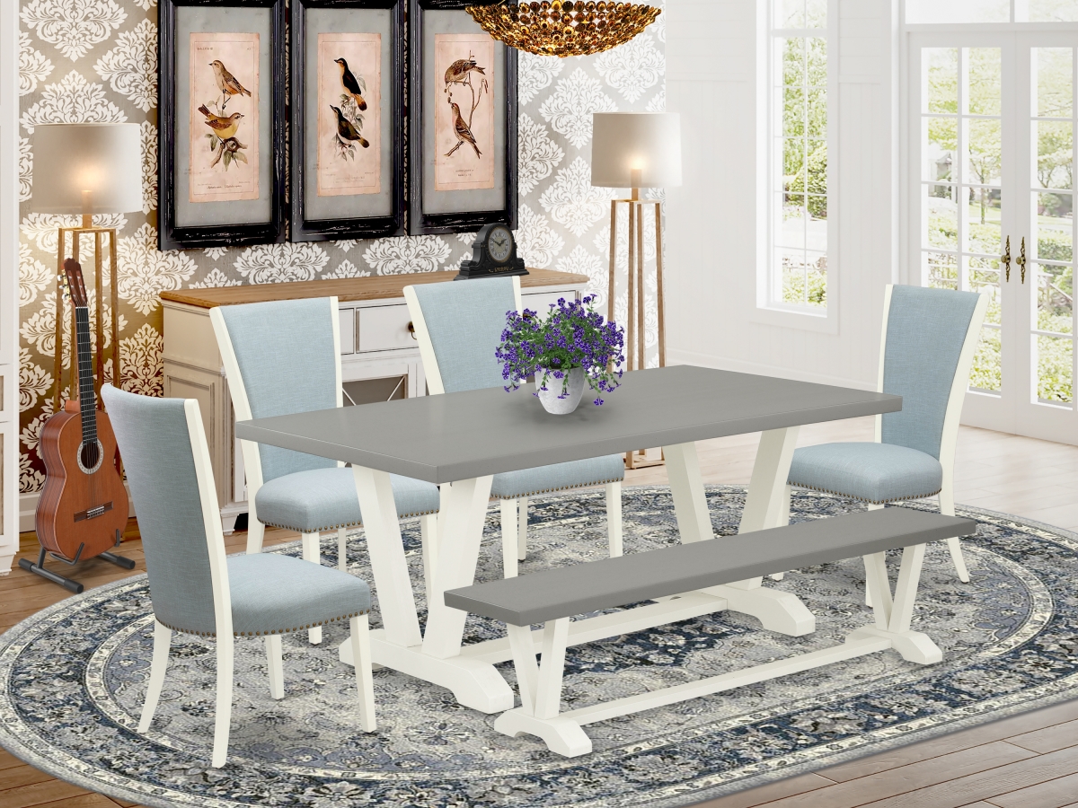 6 Piece V-Style Modern Dining Table Set - Linen White