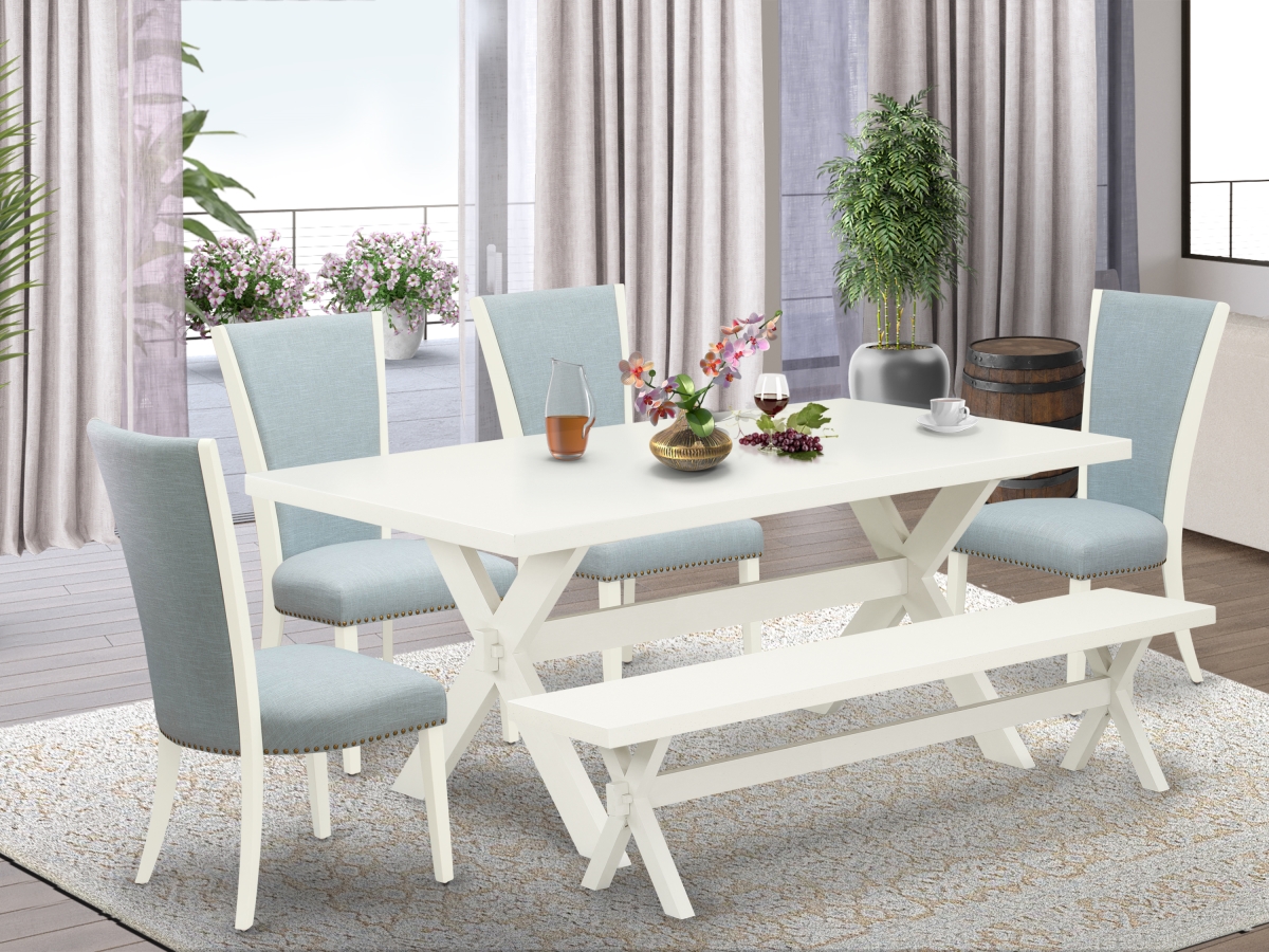 6 Piece X-Style Dining Table Set - Linen White