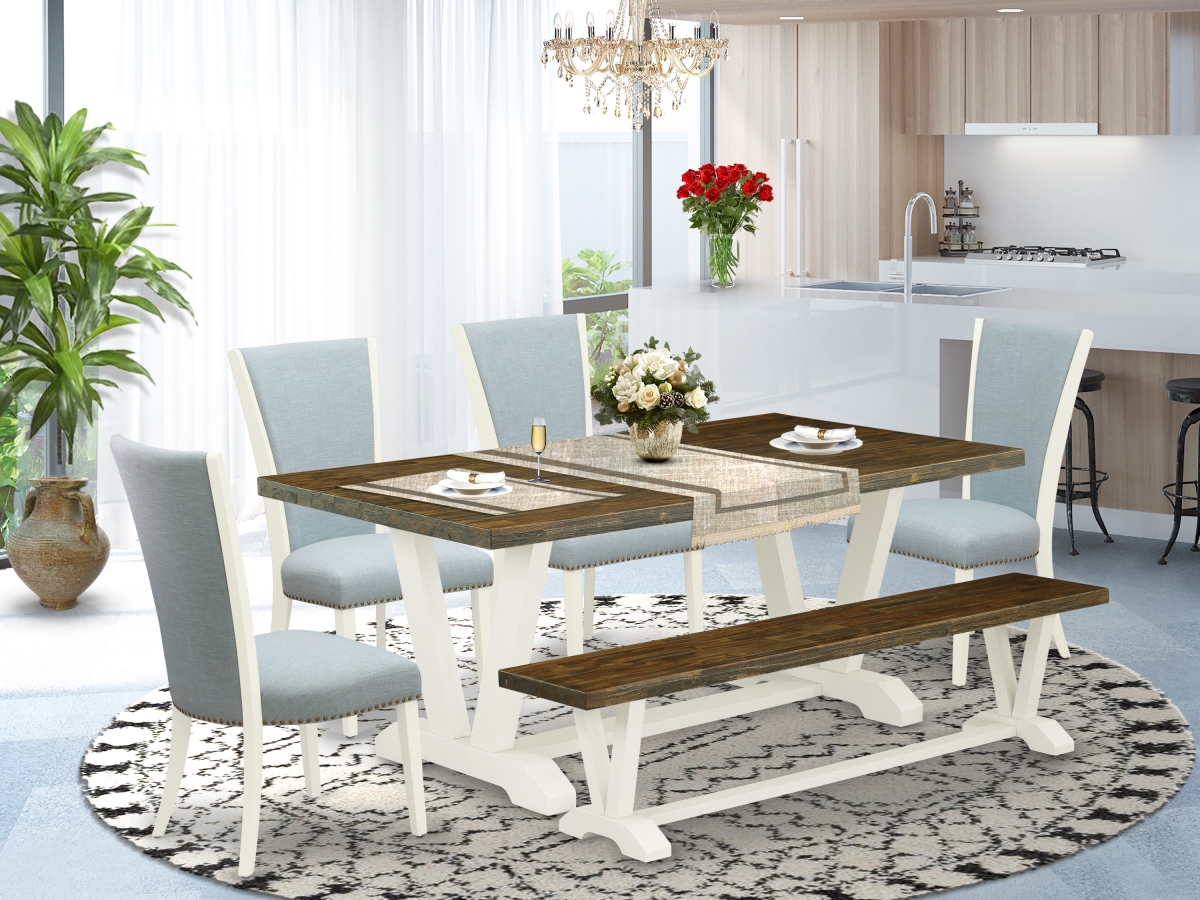 6 Piece V-Style Dining Table Set - Linen White