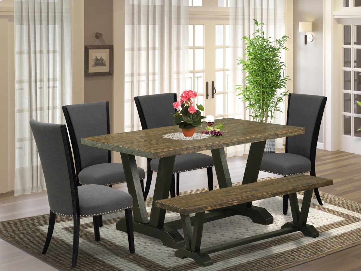 6 Piece V-Style Mid Century Dining Set - Black
