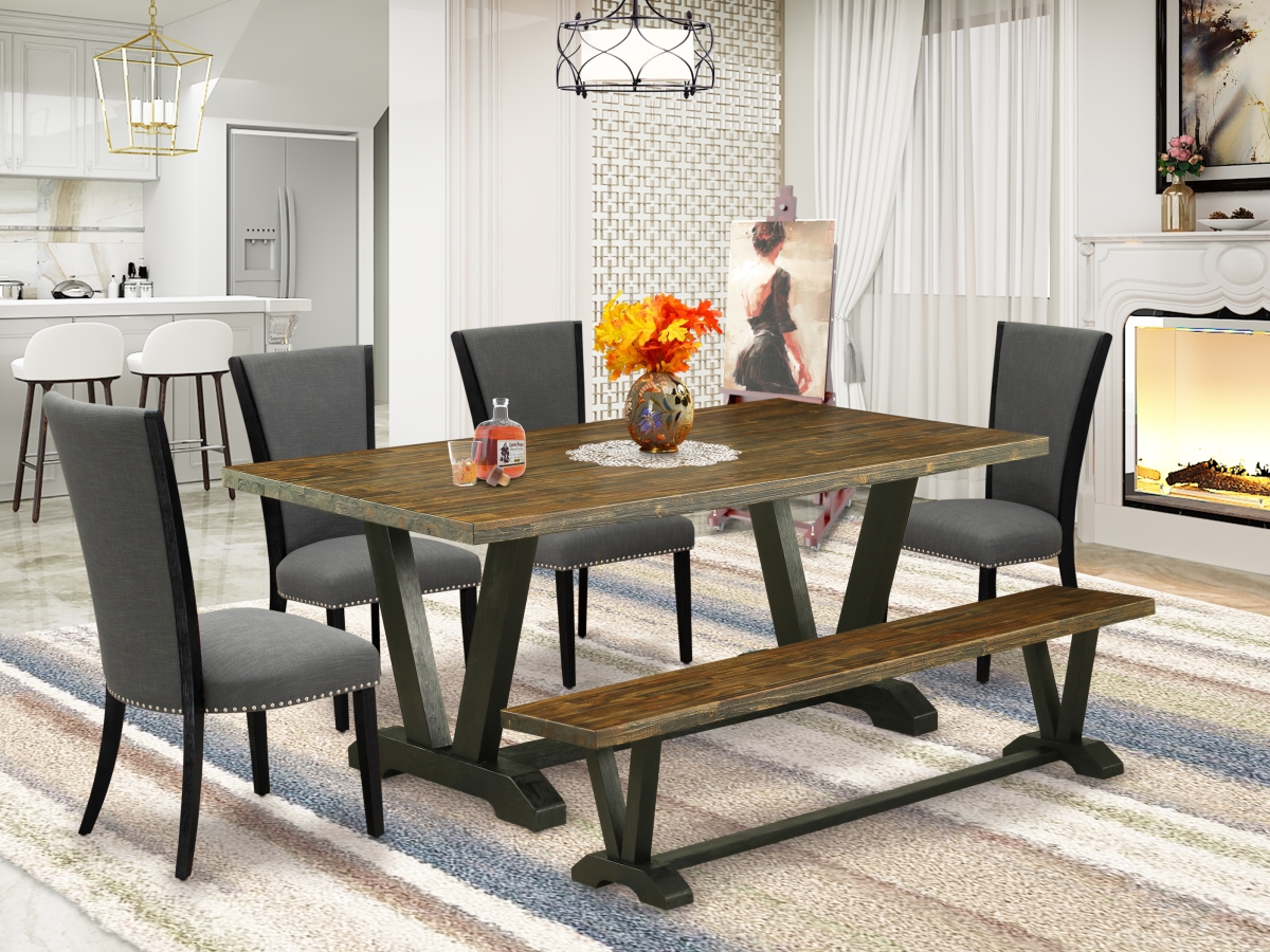 6 Piece V-Style Kitchen Table Set - Black