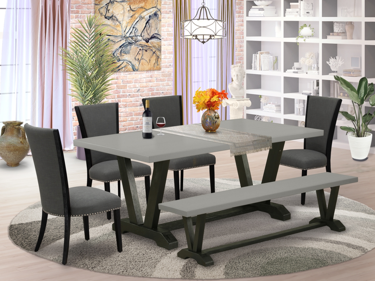 V697VE650-6 6 Piece V-Style Dining Table Set - Black