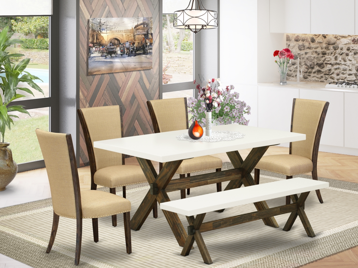 6 Piece X-Style Dining Table Set - Distressed Jacobean