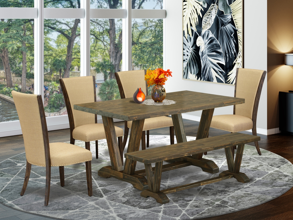 6 Piece V-Style Dinette Set - Distressed Jacobean