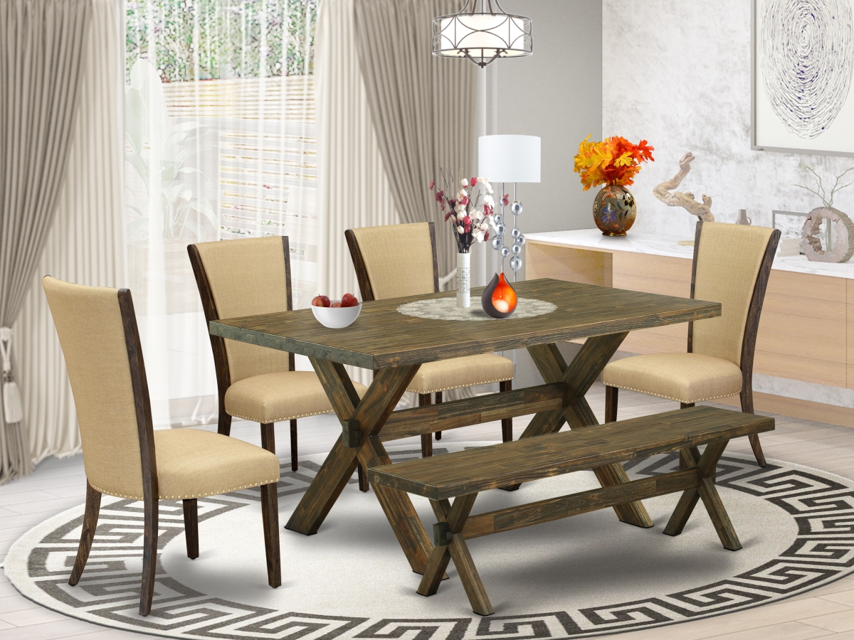 6 Piece X-Style Dining Table Set - Distressed Jacobean