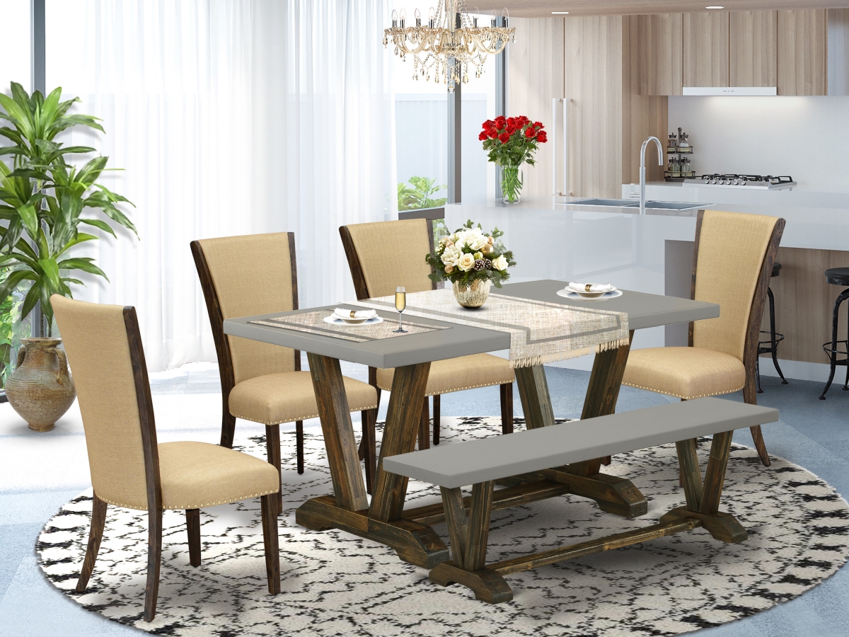 6 Piece V-Style Dining Table Set - Distressed Jacobean