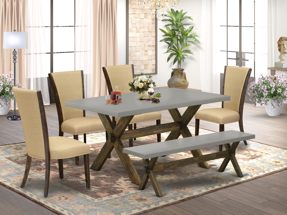 6 Piece X-Style Dining Table Set - Distressed Jacobean
