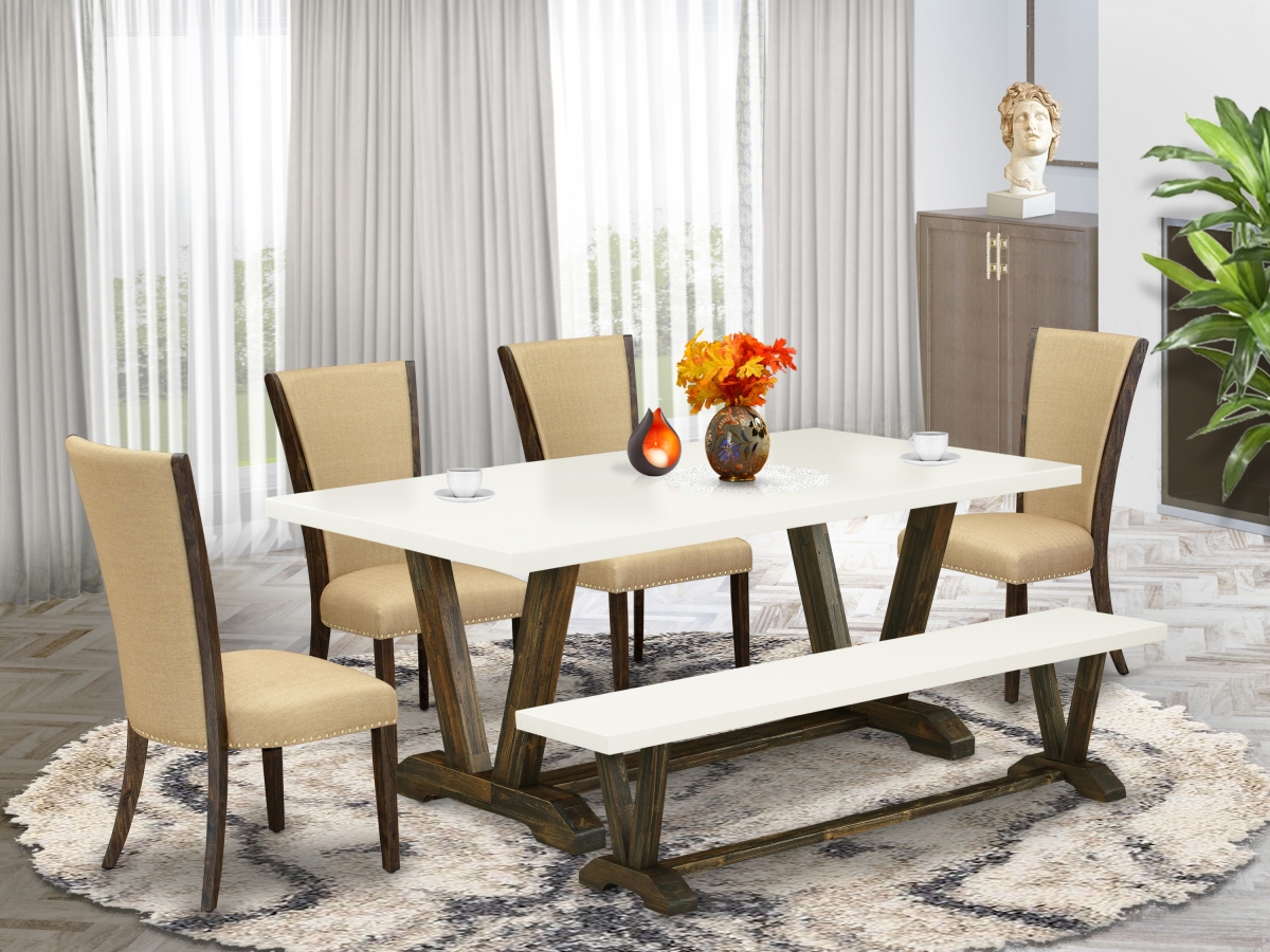 6 Piece V-Style Dining Set - Distressed Jacobean