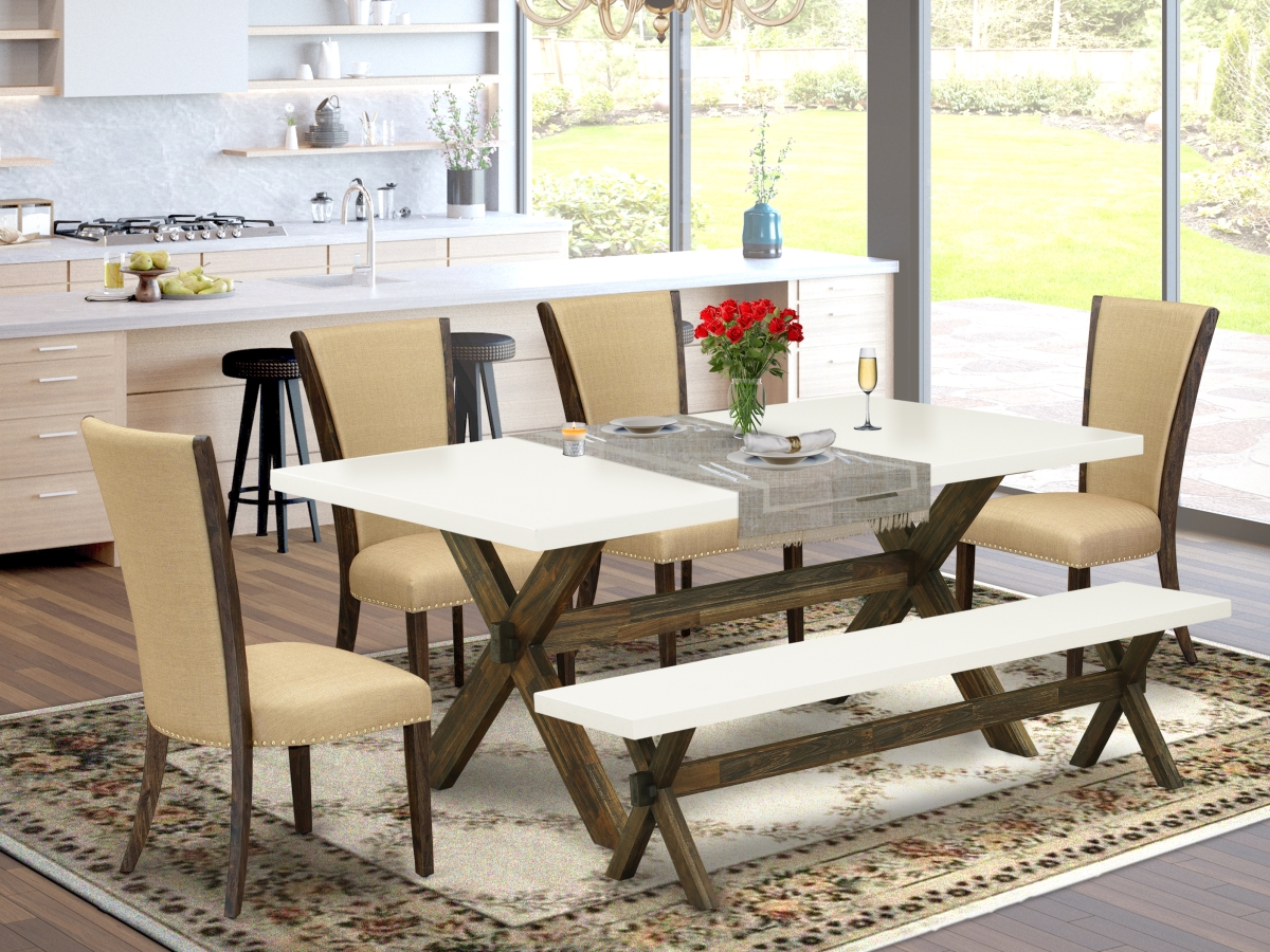 6 Piece X-Style Dining Table Set - Distressed Jacobean