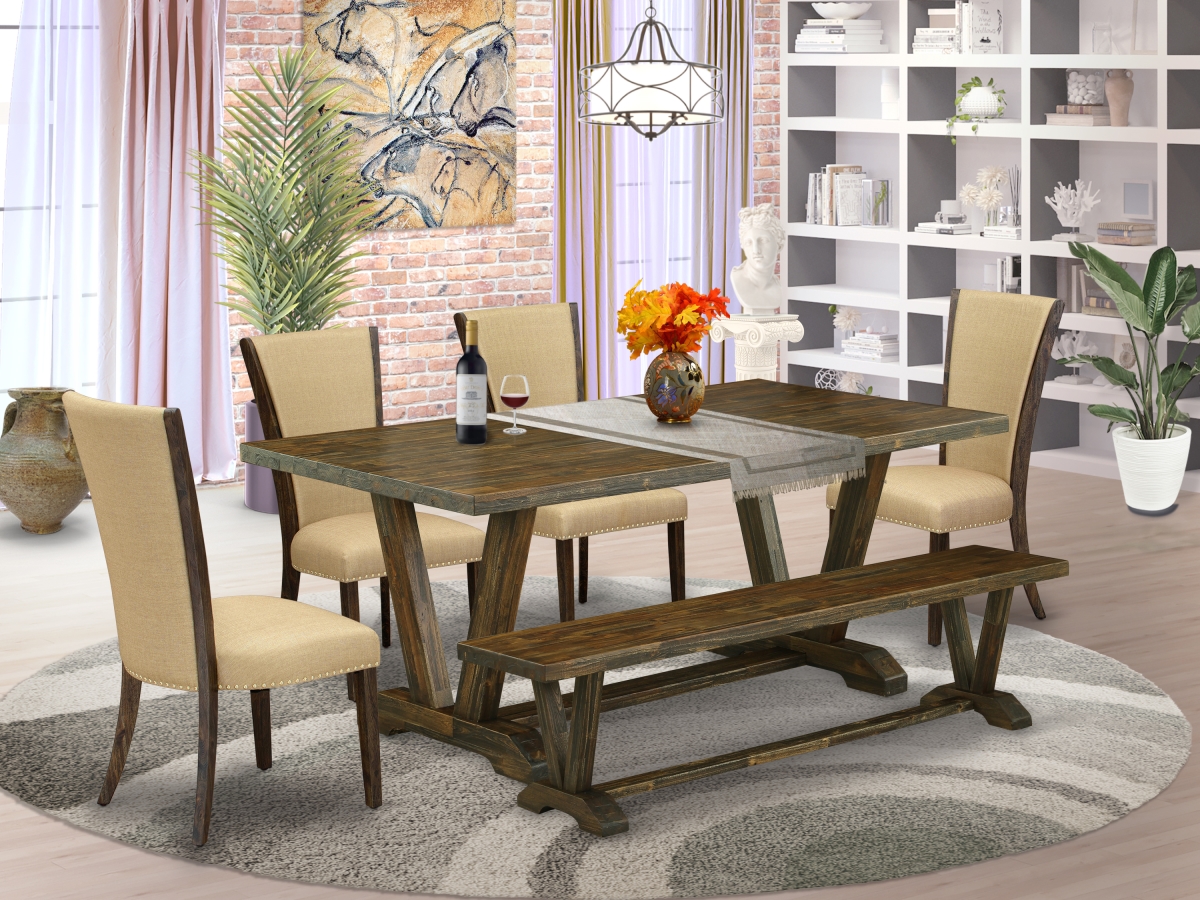 6 Piece V-Style Dinette Set - Distressed Jacobean