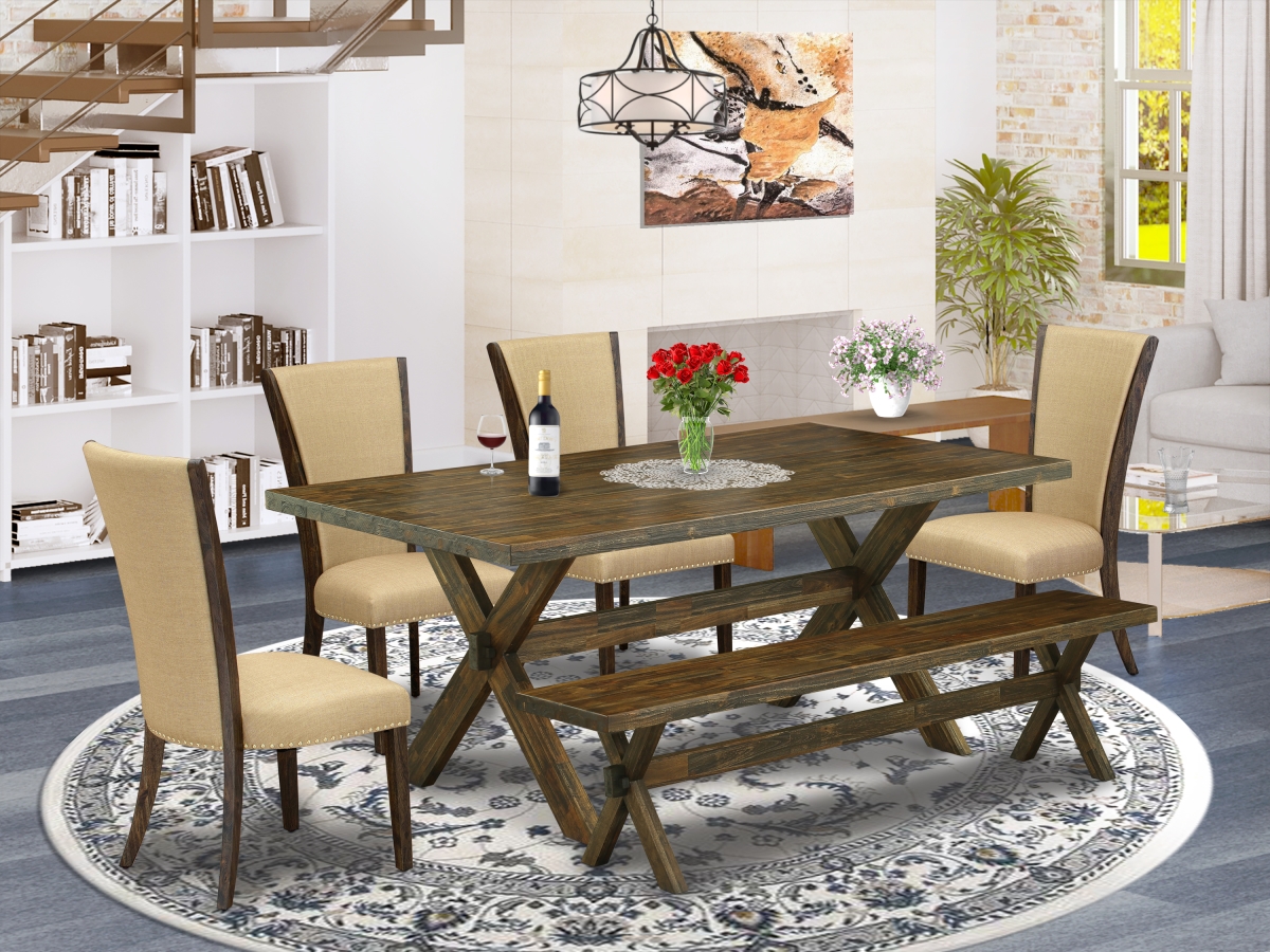 6 Piece X-Style Dining Table Set - Distressed Jacobean