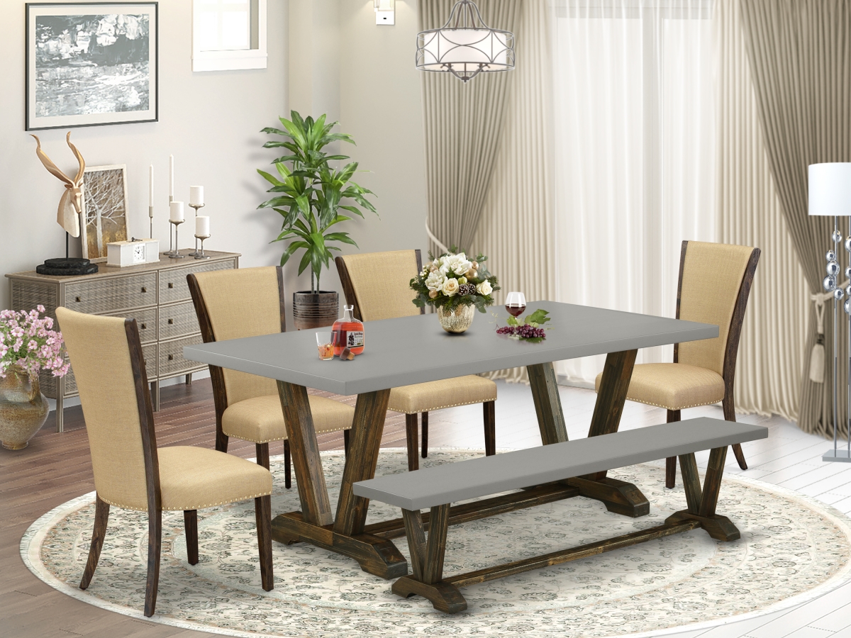 6 Piece V-Style Dining Table Set - Distressed Jacobean