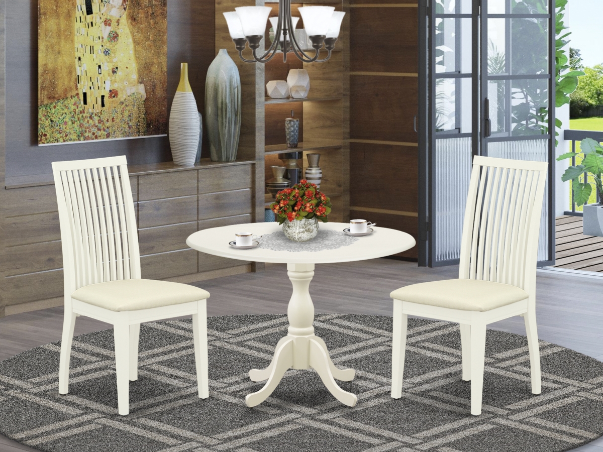 DMIP3-LWH-C 3 Piece Dublin Dining Room Table Set - Linen White