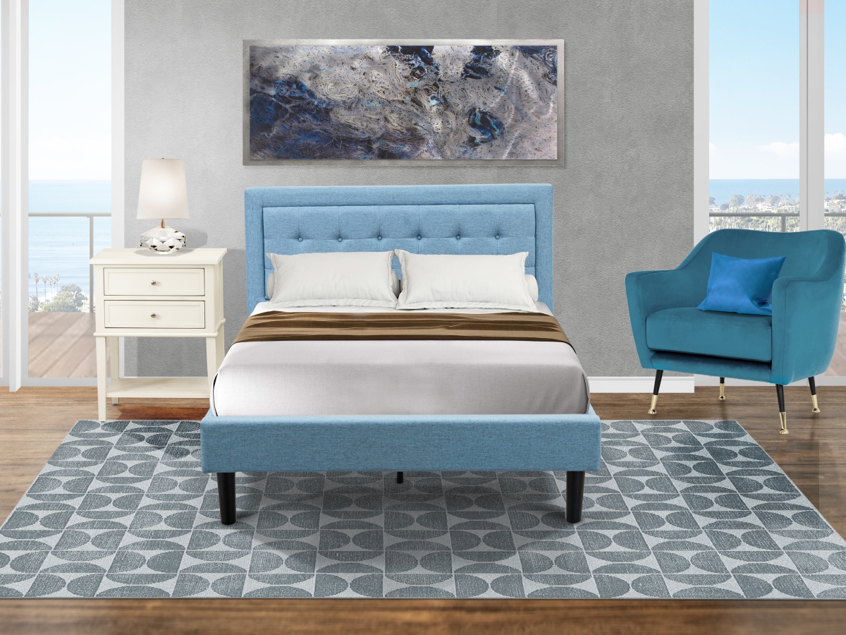 2 Piece Fannin Platform Full Size Bedroom Set - Denim Blue, Black & Wire Brushed Butter Cream