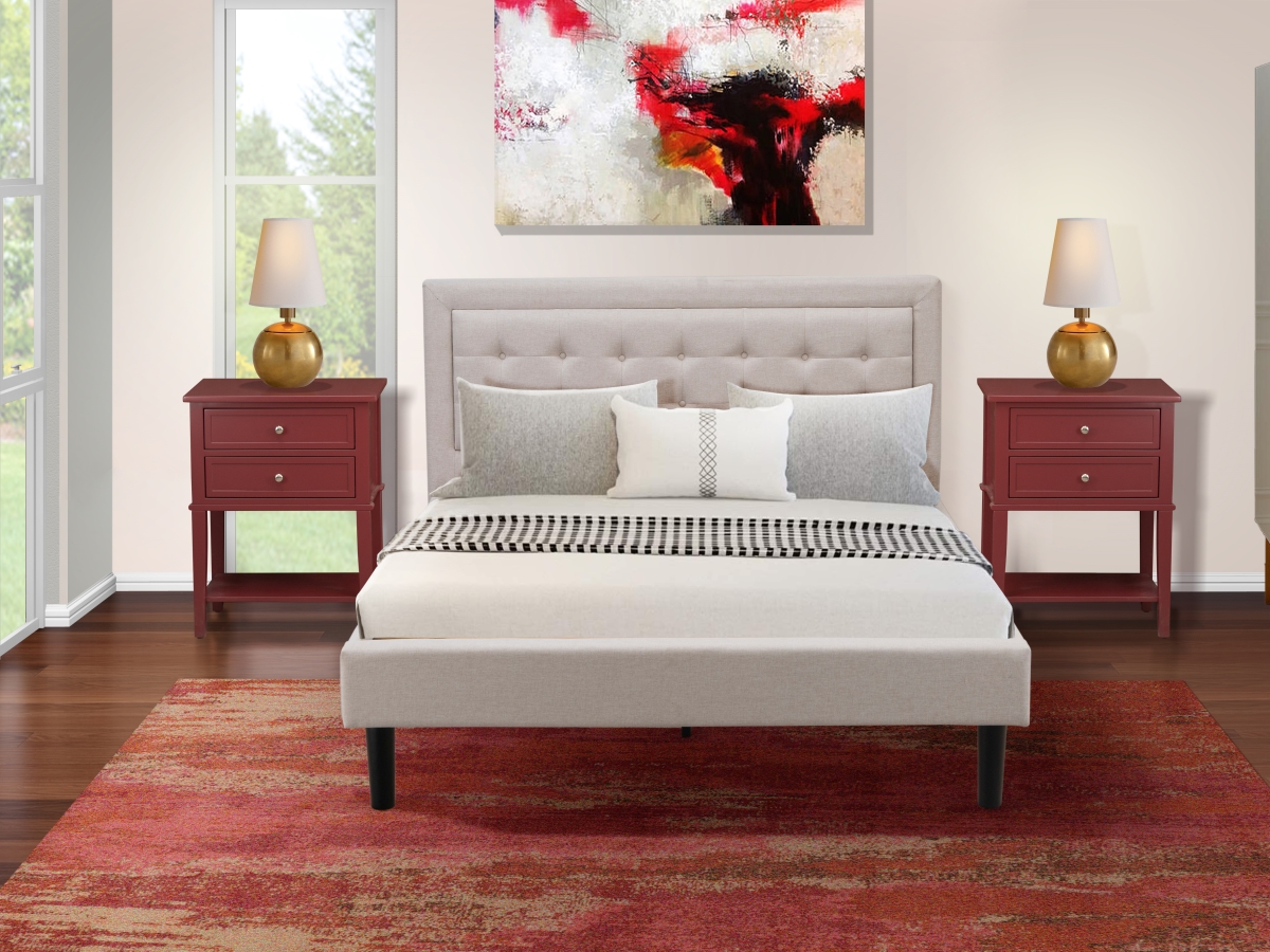 3 Piece Fannin Queen Size Bedroom Set - Mist Beige, Black & Burgundy -  GSI Homestyles, HO2245472