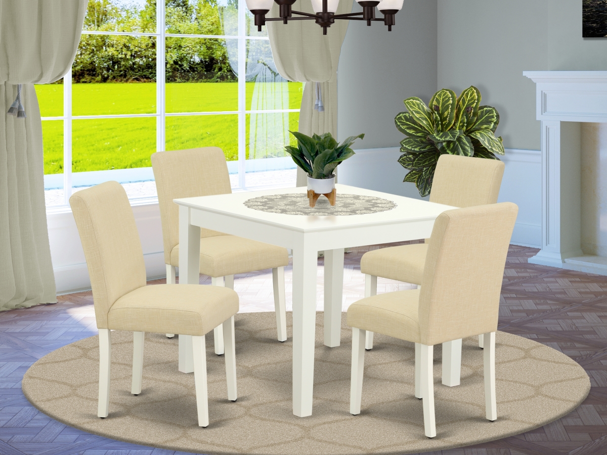 OXAB5-LWH-02 36 in. Oxford Square Table & Four Parson Chair with Linen White Leg & Linen Fabric - Light Beige, 5 Piece -  East West Furniture