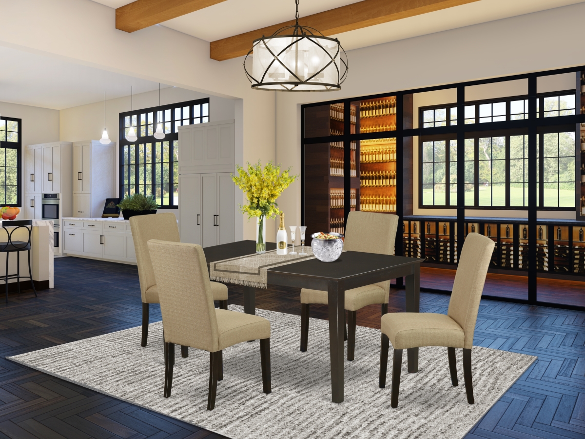 CADR5-CAP-03 60 in. Capri Rectangle Dining Room Table & 4 Parson Chair with Cappuccino Leg & Linen Fabric - Brown, 5 Piece