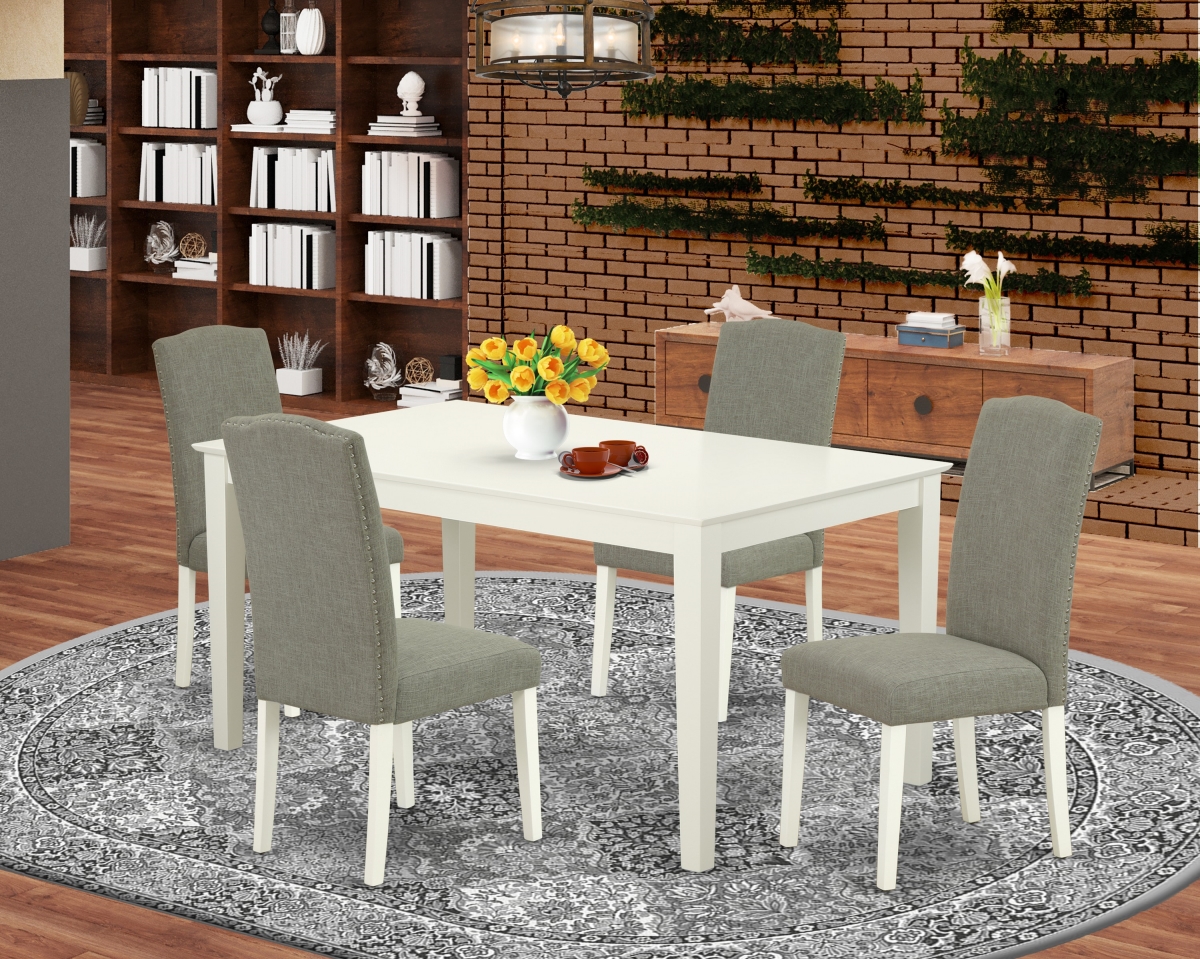 60 in. Capri Rectangle Dining Room Table & 4 Parson Chair with Linen White Leg & Linen Fabric - Dark Shitake, 5 Piece