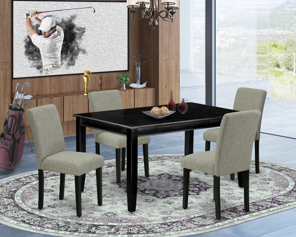 60 in. Dudley Rectangle Dining Table & Four Parson Chair with Black Leg & Linen Fabric - Shitake, 5 Piece