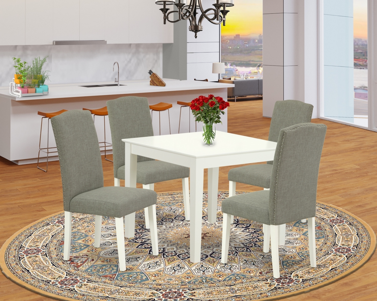 36 in. Oxford Square Table & Four Parson Chair with Linen White Leg & Linen Fabric - Dark Shitake, 5 Piece