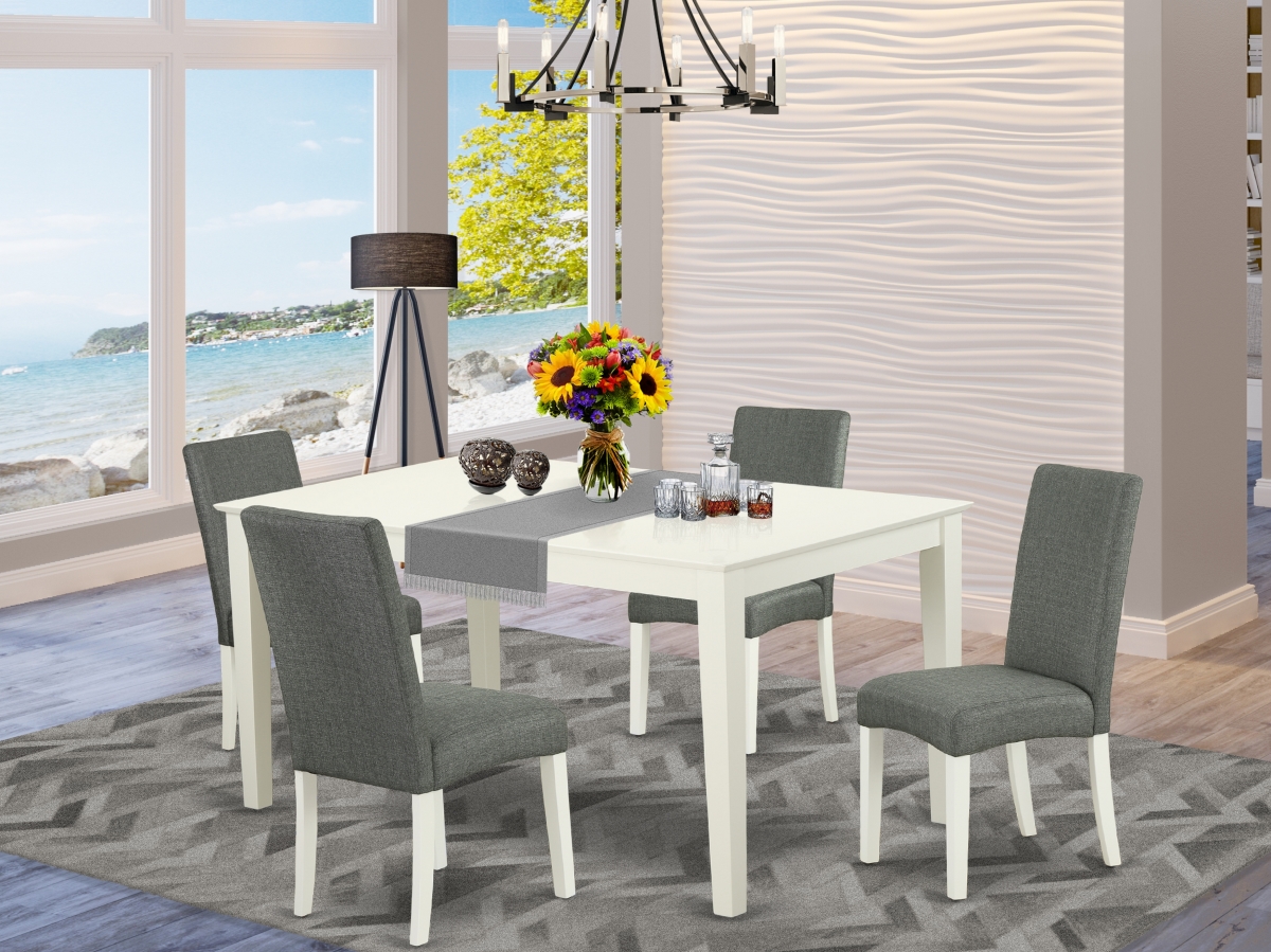 60 in. Capri Rectangle Dining Room Table & 4 Parson Chair with Linen White Leg & Linen Fabric - Gray, 5 Piece