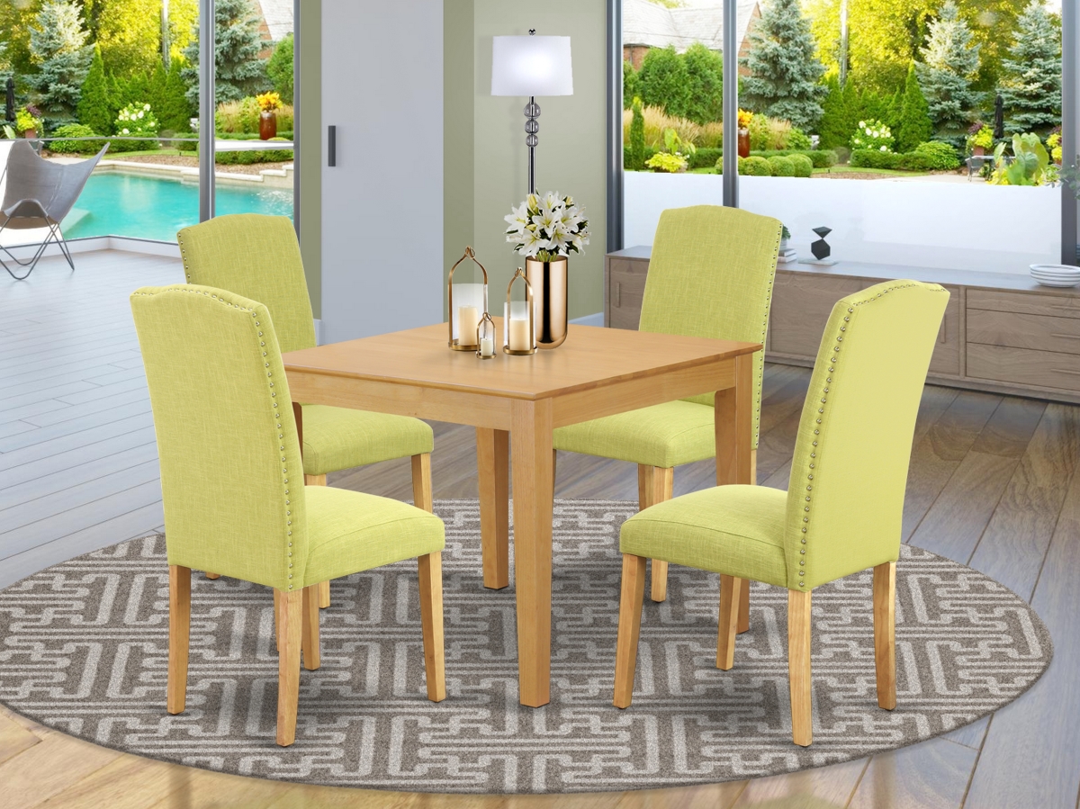 36 in. Oxford Square Table & Four Parson Chair with Oak Leg & Linen Fabric - Limelight, 5 Piece -  GSI Homestyles, HO2246169