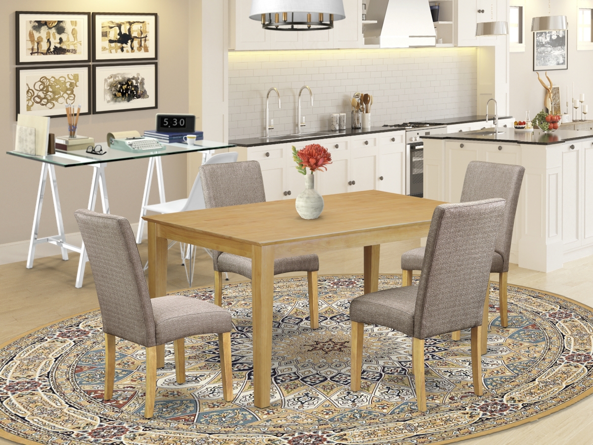 CADR5-OAK-16 60 in. Capri Rectangle Dining Room Table & 4 Parson Chair with Oak Leg & Linen Fabric - Dark Khaki, 5 Piece