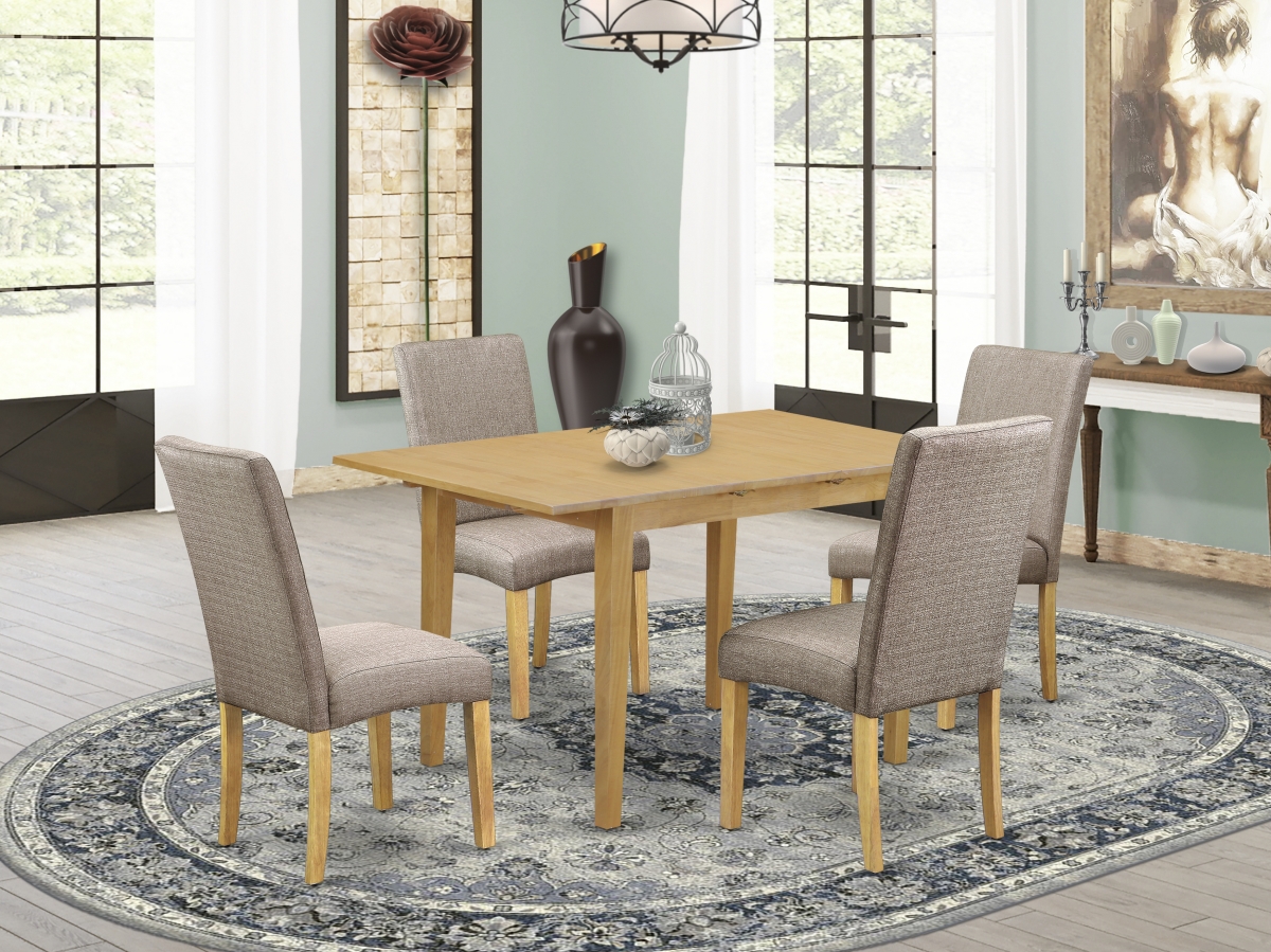 42 & 53.5 in. Norfolk Rectangle Dinette Table with 12 in. Leaf & Four Parson Chair with Oak Leg & Linen Fabric - Dark Khaki, 5 Piece