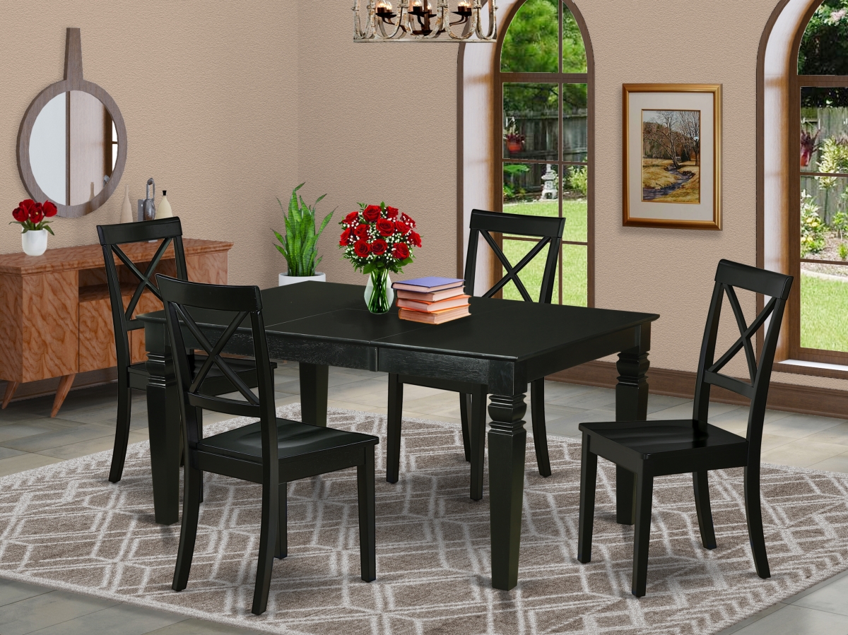 42-60 in. Weston Rectangle Table with 18 in. Self Storing Butterfly Leaf & Four Wood Seat Dining Chairs - Black, 5 Piece