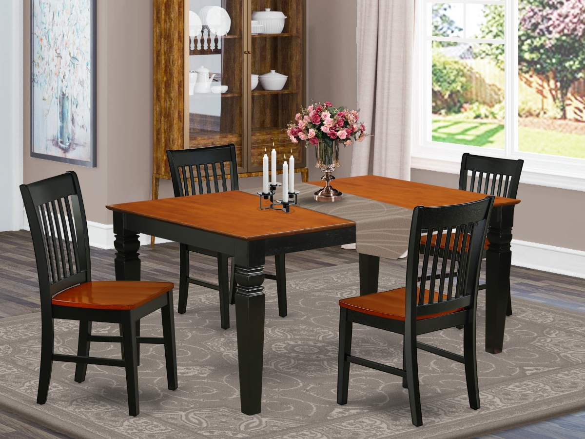 WENO5-BCH-W 42-60 in. Weston Rectangular Dining Room Table with 18 in. Leaf & Four Wood Seat Dining Chairs - Black & Cherry, 5 Piece