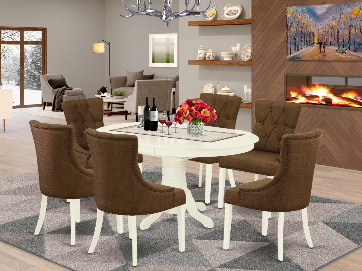 7 Piece Avon Dinette Set - Linen White & Dark Coffee