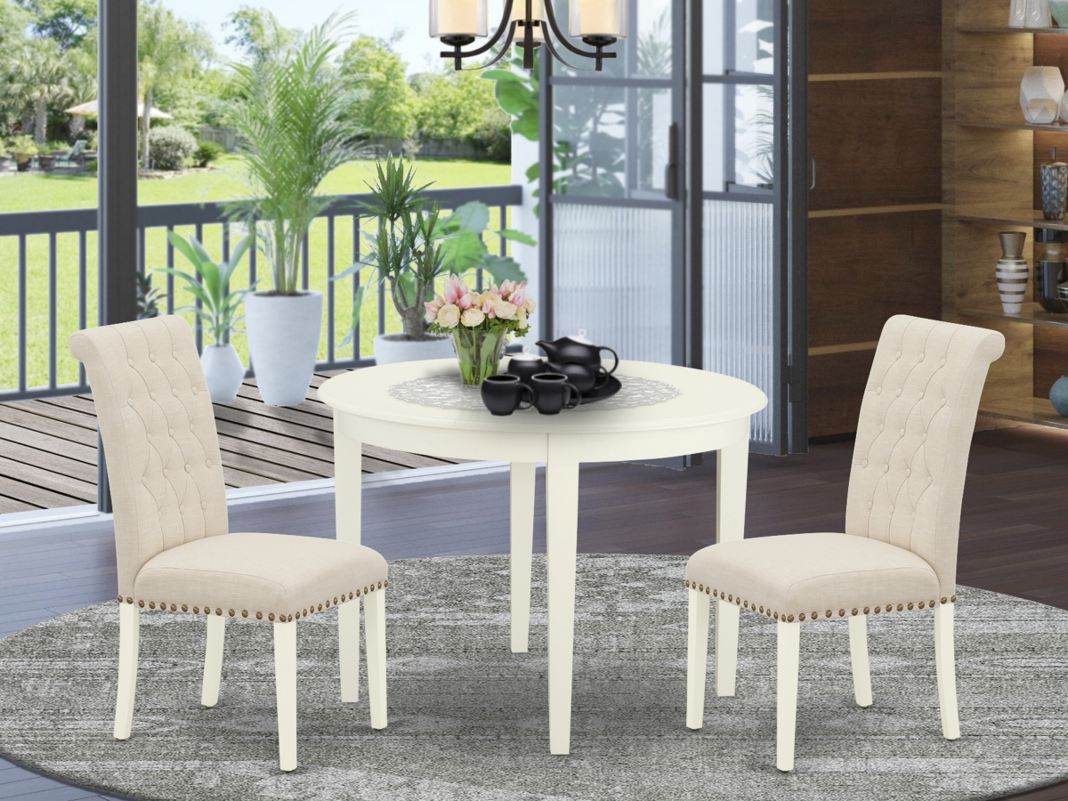 3 Piece Boston Dinette Set - Linen White & Light Beige